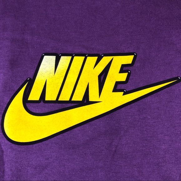 Nike Purple Yellow Swoosh Graphic Logo T Shirt - Picture 3 of 8
